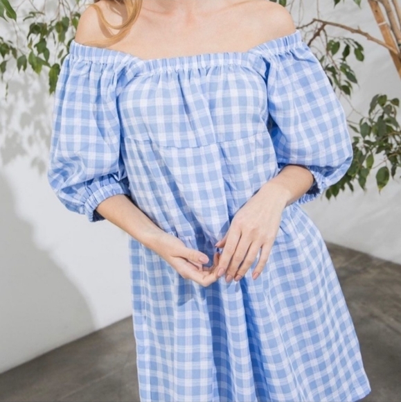 Gingham Black & White Puff Sleeve Square Neck Tiered Dress- Size L - Picture 8 of 10